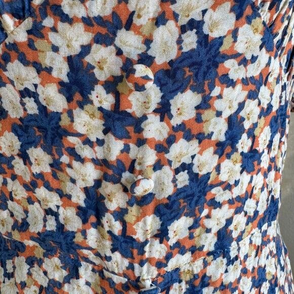 Slide Show Blue Floral Wide Leg Short Puff Sleeve Belted Cropped Jumpsuit Sz 10 - Picture 6 of 10